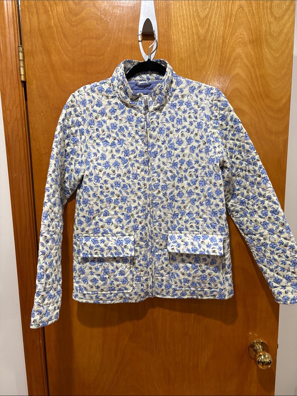 bagatelle Cream and Light Blue Floral Quilted Puffer Jacket
